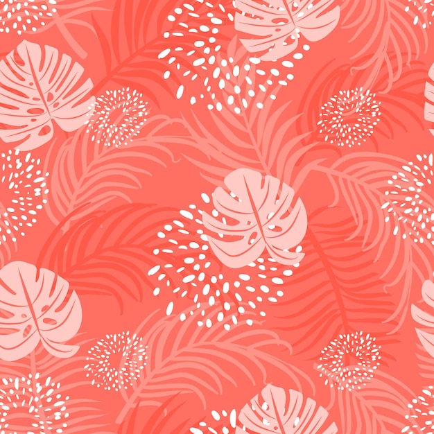 Patrón sin costuras de hojas tropicales Plantas tropicales con elementos abstractos