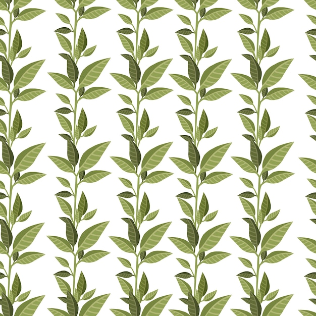 Patrón sin costuras de hojas verdes ilustración vectorial plana sobre fondo blanco