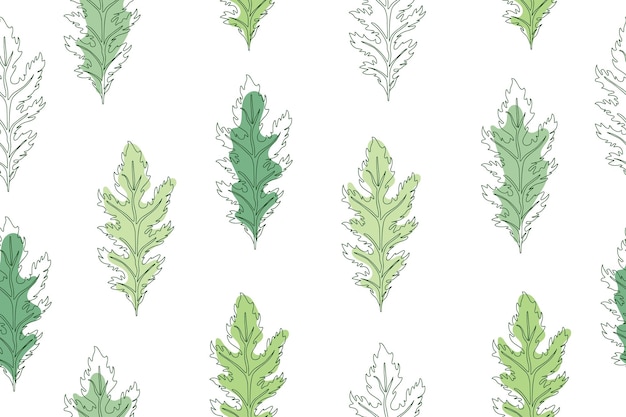 Patrón sin costuras de hojas verdes de lechuga Mizuna Ilustración vectorial de mostaza japonesa