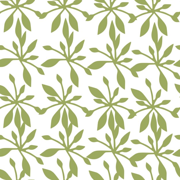 Patrón sin costuras hojas verdes silueta ilustración vectorial plana sobre fondo blanco