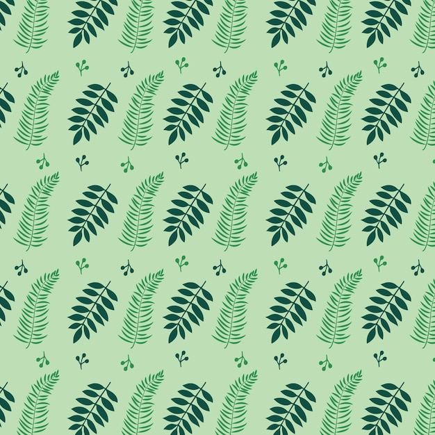 Patrón sin costuras con hojas verdes sobre fondo verde Ilustración vectorial