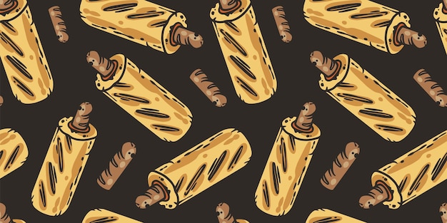 Patrón sin costuras con hot dog francés Salchicha en un bollo comida rápida Vector hotdog