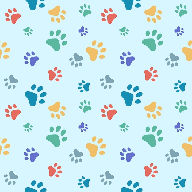 Patrón sin costuras con huellas de patas de gato Patrón sin fin con patas de patas multicolores