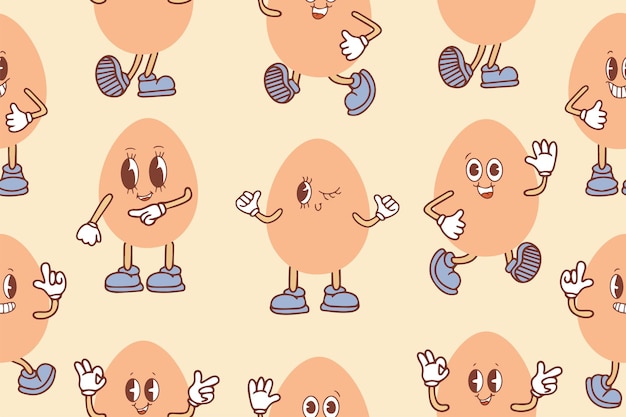 Patrón sin costuras de huevos al estilo kawaii El concepto de nutrición adecuada y un estilo de vida saludable Ilustración vectorial