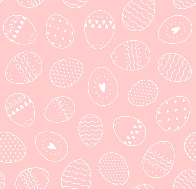 Patrón sin costuras con huevos pintados sobre un fondo rosa, fondo de Pascua
