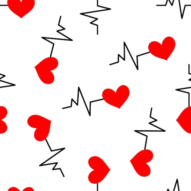 Patrón sin costuras con icono de corazón con símbolo de latido