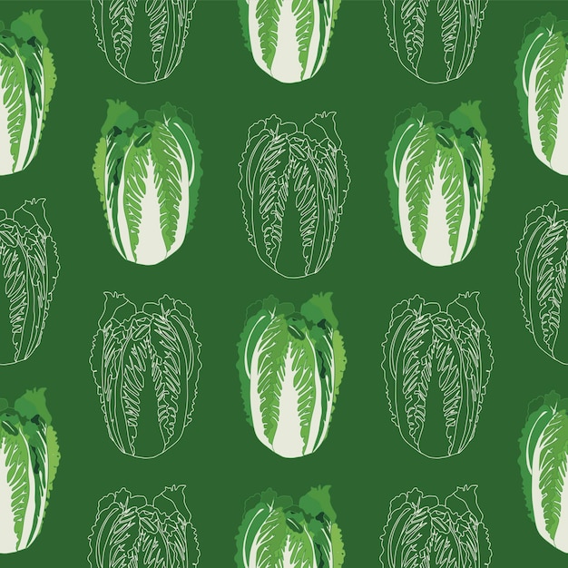 Vector patrón sin costuras de icono fresco de repollo de pekín repollo para el diseño del mercado de agricultores de ensaladas vegetarianas productos orgánicos