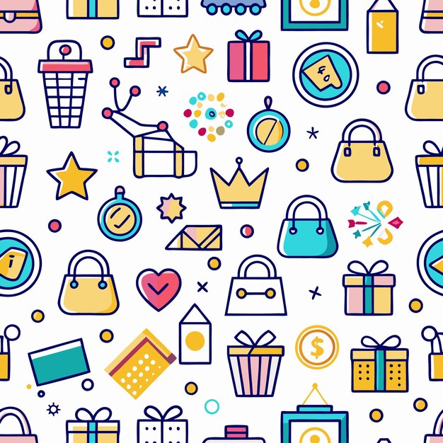 Patrón sin costuras con íconos de moda de compras y regalos