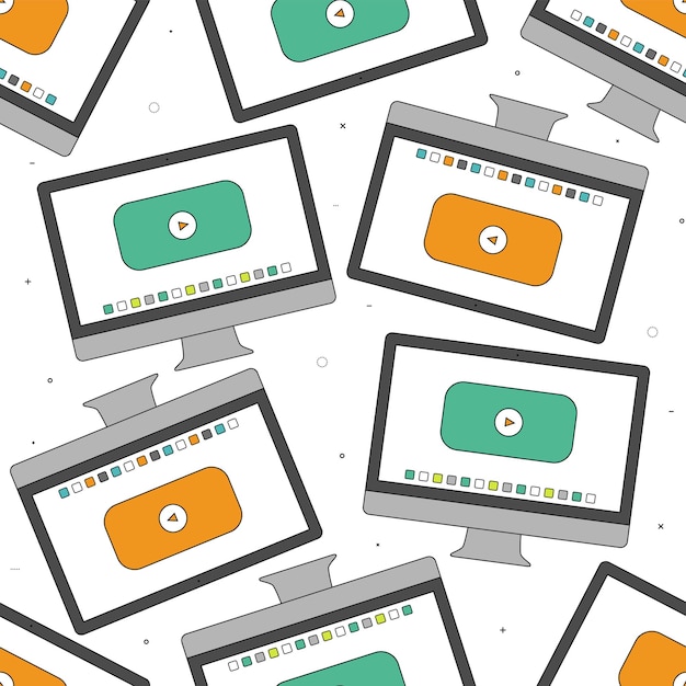 Patrón sin costuras de iconos de monitor de computadora de colores en estilo de diseño de línea delgada aislado en fondo blanco papel tapiz colorido moderno con pantalla para decoración