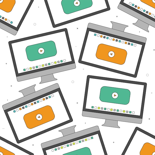 Vector patrón sin costuras de iconos de monitor de computadora de colores en estilo de diseño de línea delgada aislado en fondo blanco papel tapiz colorido moderno con pantalla para decoración