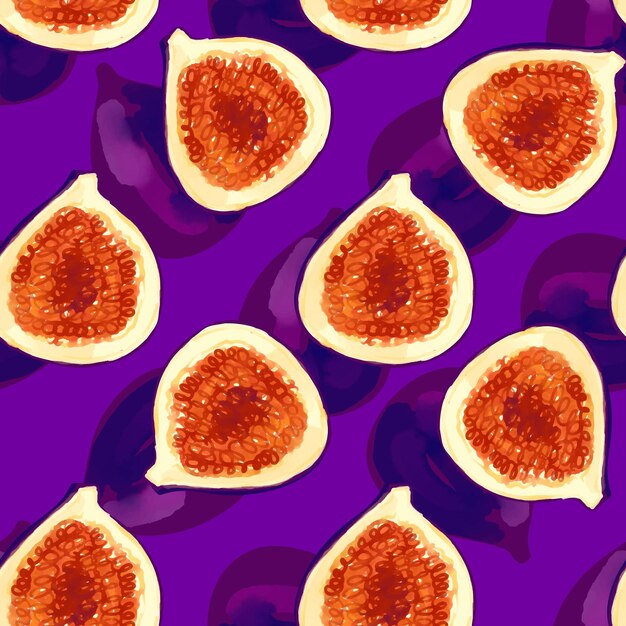 Patrón sin costuras con iIllustration de higos sobre un fondo violeta