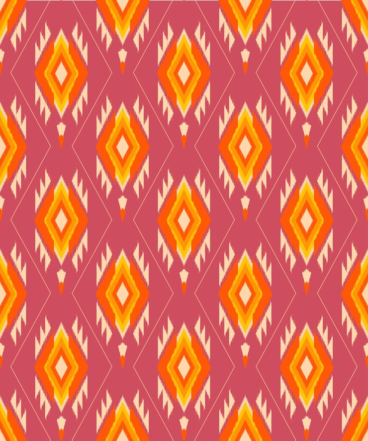 Patrón sin costuras ikat color rojo estilo Azteca mexicano navajo Vector Tribal vintage étnico sin costuras