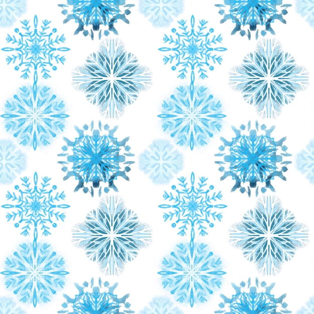 Patrón sin costuras con ilustración de copos de nieve de textura estilizada en color azul