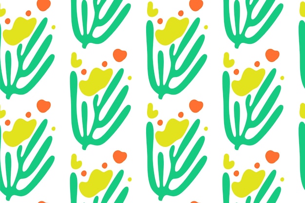 Patrón sin costuras de ilustración étnica e infantil de arbusto floreciente en amarillo, rojo y turquesa