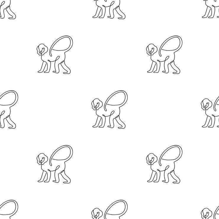 Vector patrón sin costuras con ilustración de monos en estilo de arte de línea sobre fondo blanco