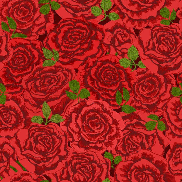 Patrón sin costuras con ilustración de rosas rojas