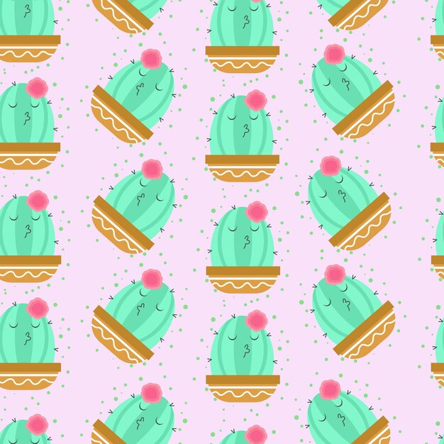 Patrón sin costuras con ilustración de vector de cactus lindo en estilo de dibujos animados
