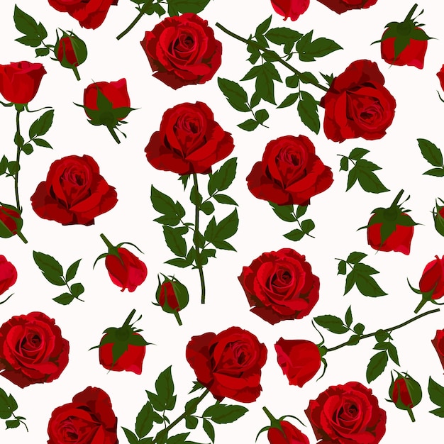 Un patrón sin costuras de ilustración de vector de flores de rosas rojas