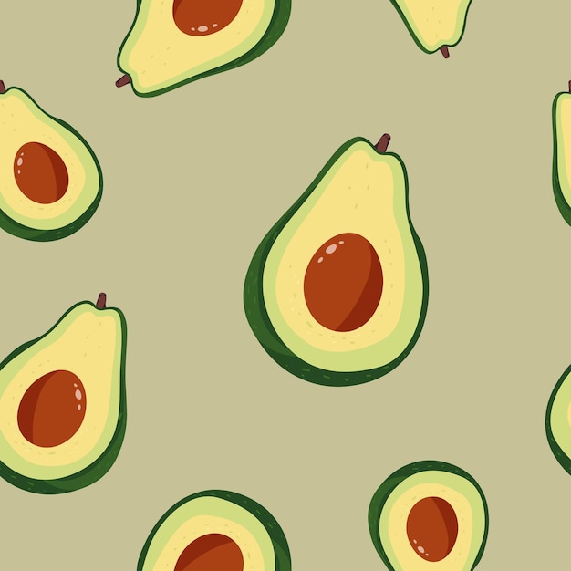 Patrón sin costuras con ilustración vectorial de aguacate en estilo plano