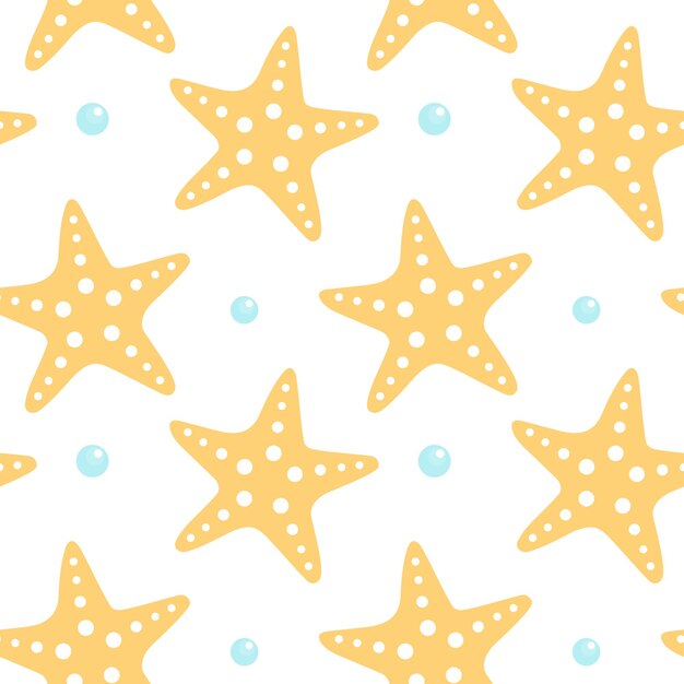 Patrón sin costuras con ilustración vectorial de estrellas de mar Fondo de verano de estrellas de agua Patrón de moda en plano