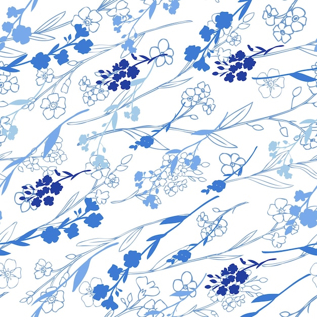 Patrón sin costuras Ilustración vectorial de flores Forgetmenot aislada sobre un fondo blanco