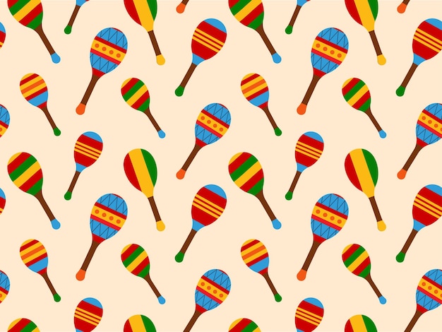 Patrón sin costuras con ilustración vectorial de maracas de instrumentos tradicionales mexicanos para el fondo