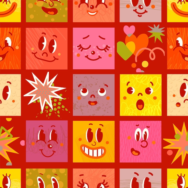 Patrón sin costuras con ilustraciones de cara de diferentes emociones