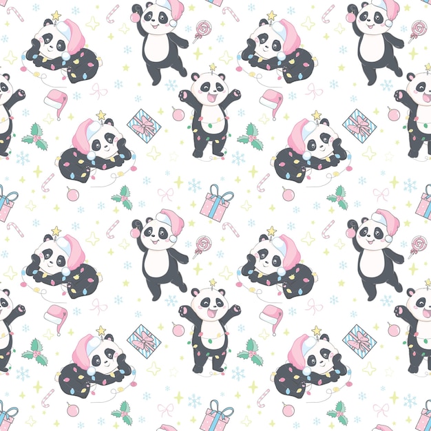 Patrón sin costuras con la imagen de un lindo Panda en un estilo de dibujos animados Fondo de vector de niños
