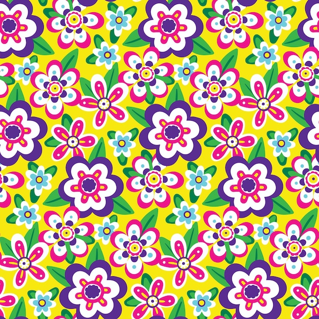 Patrón sin costuras impresión ditsy brillante en estilo retro fondo botánico con plantas decorativas dibujadas a mano hojas de flores pequeñas en una composición abstracta diseño de superficie colorido vectorial