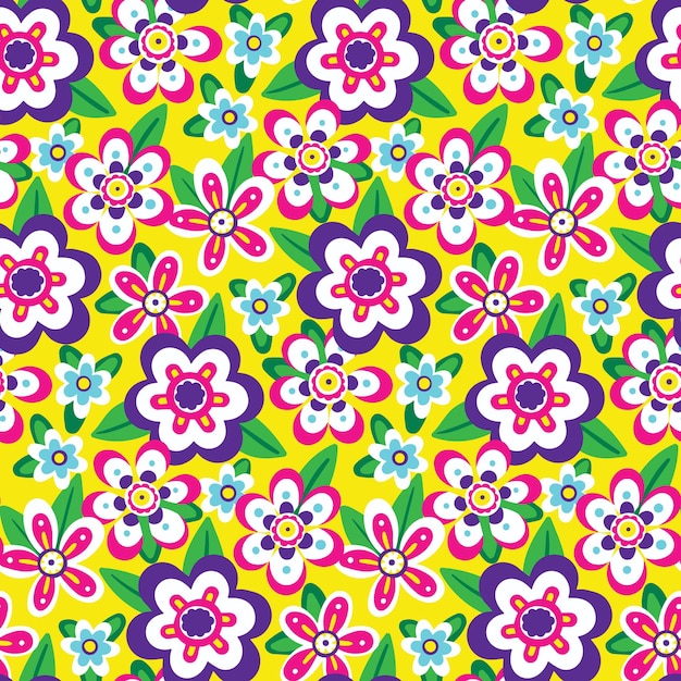 Vector patrón sin costuras impresión ditsy brillante en estilo retro fondo botánico con plantas decorativas dibujadas a mano hojas de flores pequeñas en una composición abstracta diseño de superficie colorido vectorial