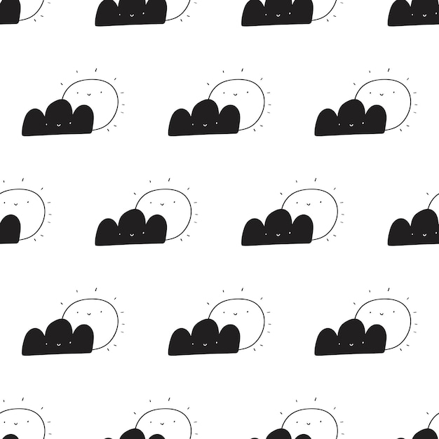 Patrón sin costuras infantil silueta de nube y sol Diseño para niños Ilustración sobre fondo blanco