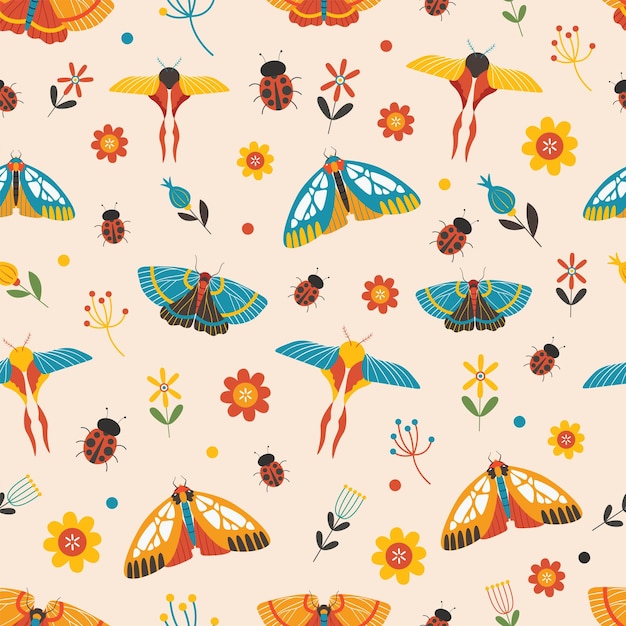El patrón sin costuras del insecto y la flor