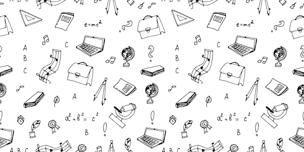 Patrón sin costuras de insignias de la escuela de garabatosEducación escolar Let39s volver a la escuela dibujo de garabatos Vector