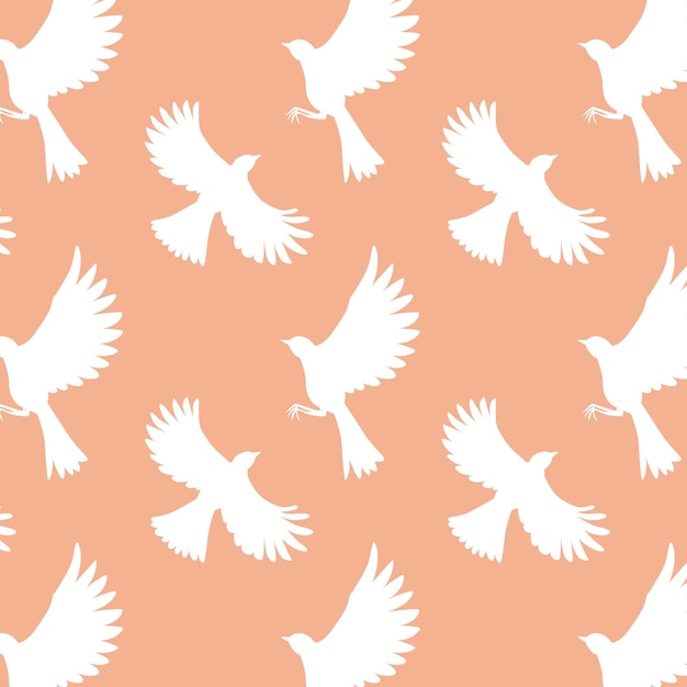 Patrón sin costuras interminable con siluetas blancas de aves sobre un fondo rosado Ilustración vectorial para el diseño de textiles, papelería y papel de embalaje Aves migratorias