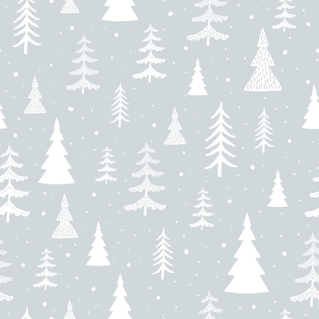 Patrón sin costuras de invierno con árboles minimalistas simples sobre un fondo blanco