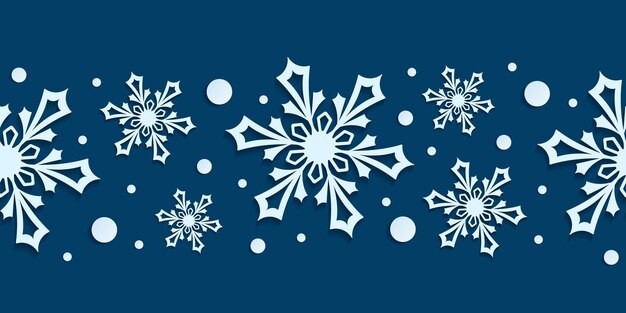 Patrón sin costuras de invierno con copos de nieve cortados en papel diseño navideño 3D sobre fondo azul