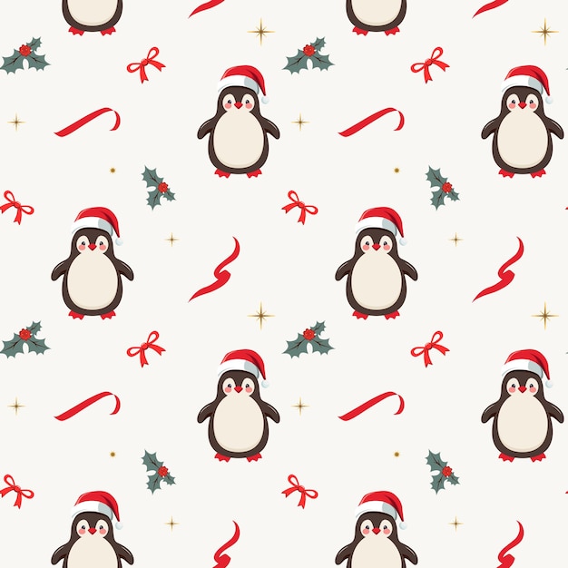 Patrón sin costuras de invierno con un pingüino lindo en un sombrero patrones de Navidad fondos de Navidad Año Nuevo