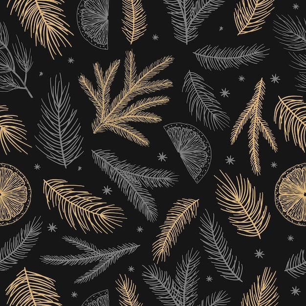 Patrón sin costuras de invierno con ramas de árboles de Navidad y bayas Fondo de ilustración vectorial