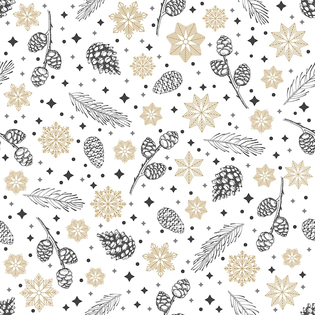 Patrón sin costuras de invierno con ramas de árboles de Navidad y bayas Fondo de ilustración vectorial
