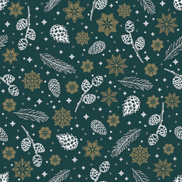 Patrón sin costuras de invierno con ramas de árboles de Navidad y bayas Fondo de ilustración vectorial