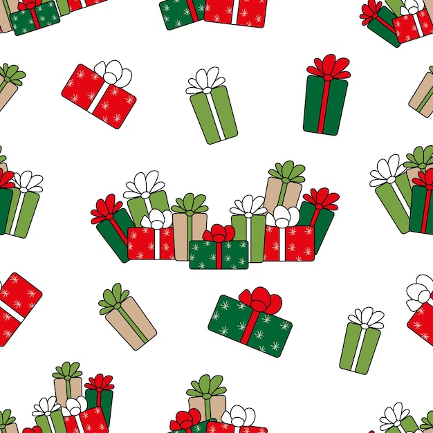 Patrón sin costuras de invierno vectorial. Patrón con regalos en estilo plano.
