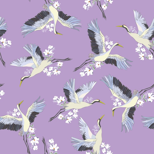 Patrón sin costuras japonés de pájaros