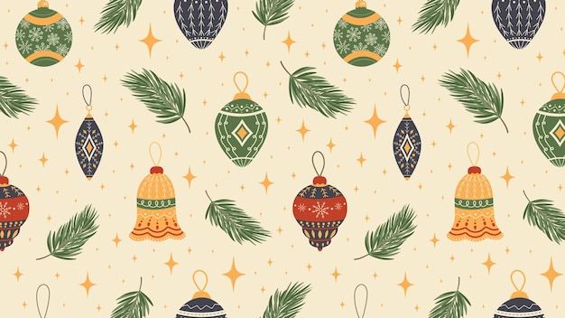Patrón sin costuras con juguetes de árbol de Navidad Fondo de año nuevo para imprimir en papel textil