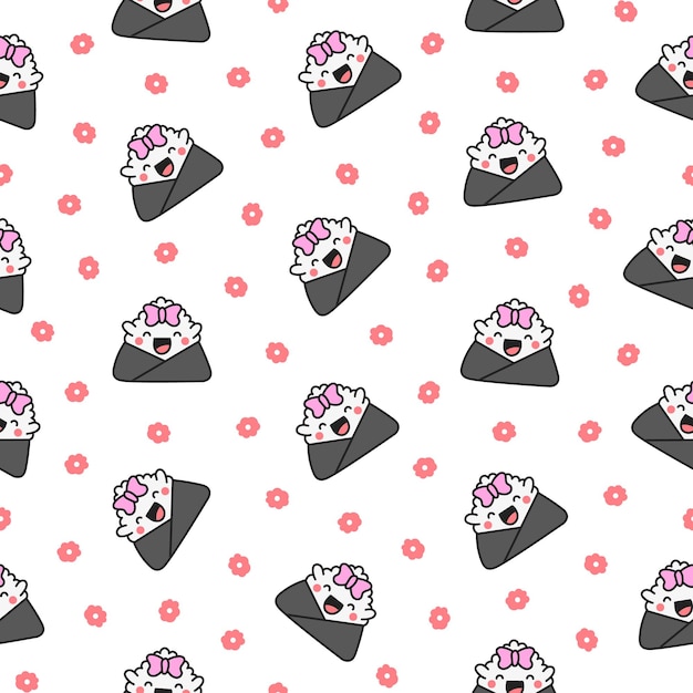 El patrón sin costuras de Kawaii onigiri es lindo