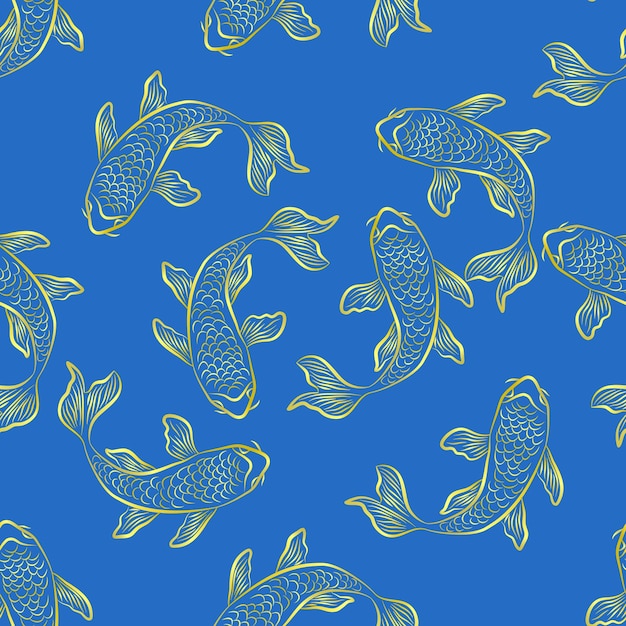 El patrón sin costuras de Koi Fish en el fondo de color azul