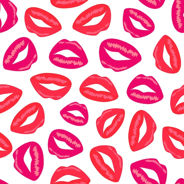 Patrón sin costuras de labios rojos y rosados en fondo blanco perfecto para ocasiones festivas y