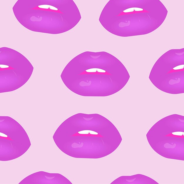 Patrón sin costuras con labios violetas sobre fondo beige.