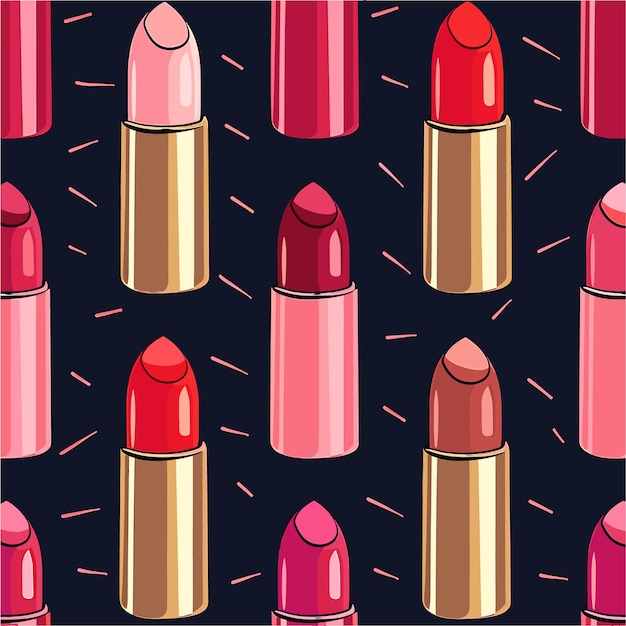 un patrón sin costuras de lápices de labios en un fondo oscuro
