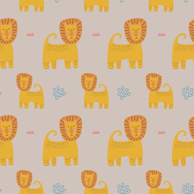 Patrón sin costuras de león dibujado a mano para niños lindos fondo paleta retro vintage