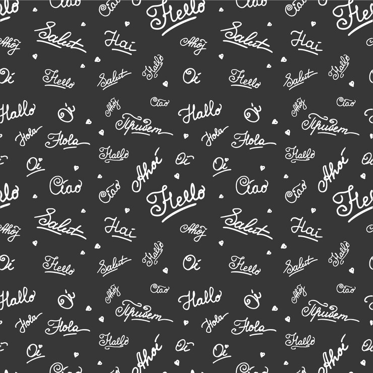 Vector patrón sin costuras con letras a mano hola en diferentes idiomas ilustración vectorial de stock